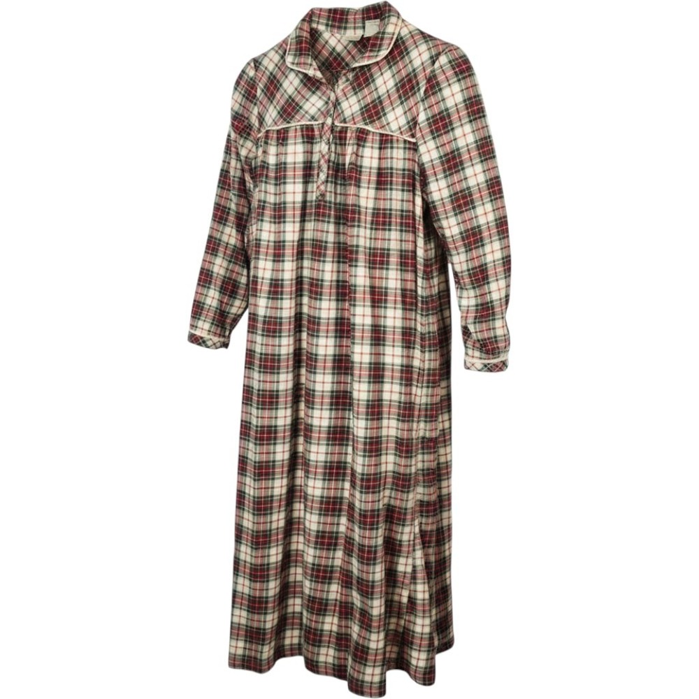 L.L. Bean Flannel Nightgown Red Scotch Plaid Long Sleeve Cotton SMALL